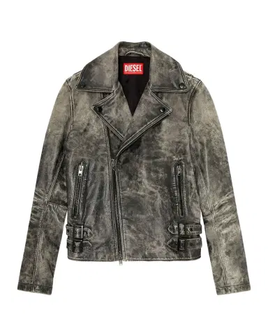 Diesel Men 's Treated Leather Biker Jacket | Thumbnail 1 Diesel Men 's Treated Leather Biker Jacket | Thumbnail 1