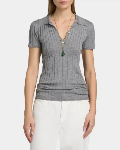 TOTEME Ribbed Cashmere Silk Polo Shirt | Thumbnail 4 TOTEME Ribbed Cashmere Silk Polo Shirt | Thumbnail 4