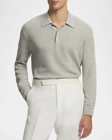 Ralph Lauren Purple Label Men's Cashmere-Linen Polo Sweater | Thumbnail 4 Ralph Lauren Purple Label Men's Cashmere-Linen Polo Sweater | Thumbnail 4