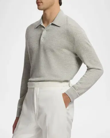 Ralph Lauren Purple Label Men's Cashmere-Linen Polo Sweater | Thumbnail 6 Ralph Lauren Purple Label Men's Cashmere-Linen Polo Sweater | Thumbnail 6