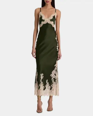 ALICE + OLIVIA Julietta Cutaway Lace-Trim Satin Dress | Thumbnail 2 ALICE + OLIVIA Julietta Cutaway Lace-Trim Satin Dress | Thumbnail 2