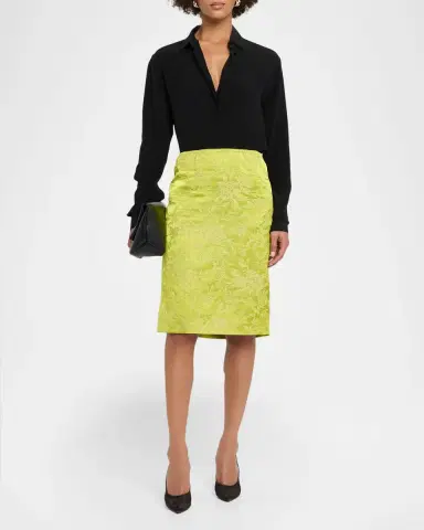 Saint Laurent Metallic Floral Brocade Slit Skirt | Thumbnail 2 Saint Laurent Metallic Floral Brocade Slit Skirt | Thumbnail 2
