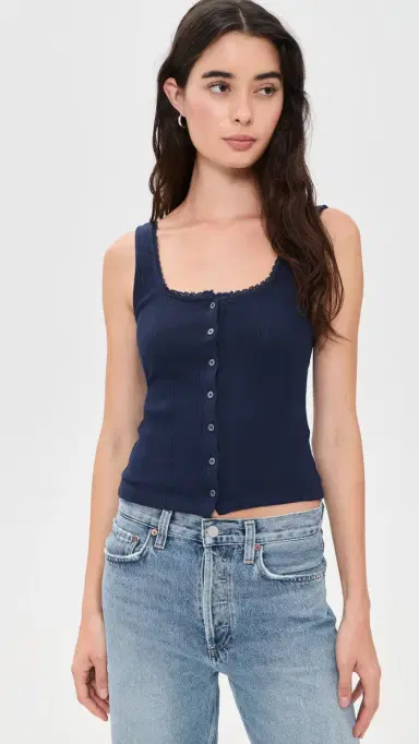 Good American The Pointelle Button Down Tank HORIZON INK | Thumbnail 2 Good American The Pointelle Button Down Tank HORIZON INK | Thumbnail 2