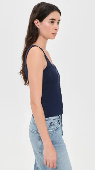 Good American The Pointelle Button Down Tank HORIZON INK | Thumbnail 4 Good American The Pointelle Button Down Tank HORIZON INK | Thumbnail 4