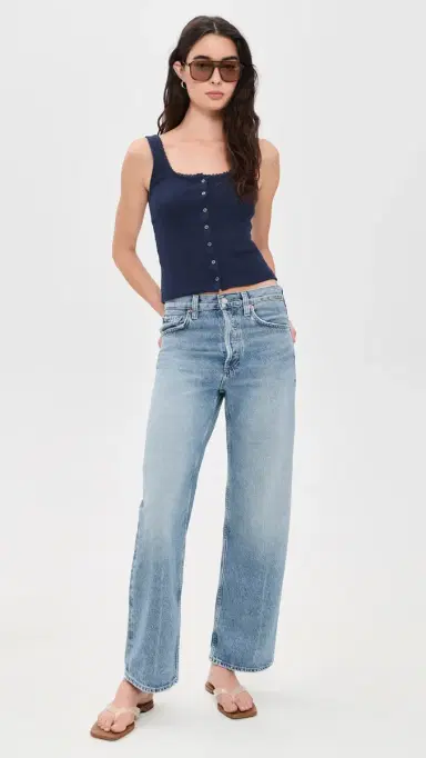Good American The Pointelle Button Down Tank HORIZON INK | Thumbnail 5 Good American The Pointelle Button Down Tank HORIZON INK | Thumbnail 5