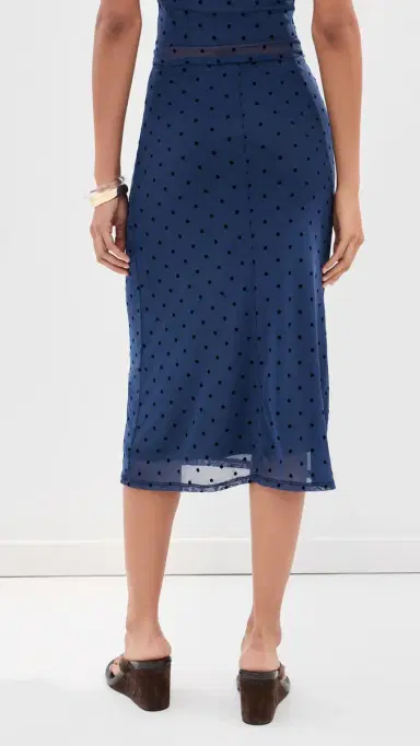LE BOP Emma Midi Skirt Navy Flocked Polka Dot | Thumbnail 3 LE BOP Emma Midi Skirt Navy Flocked Polka Dot | Thumbnail 3