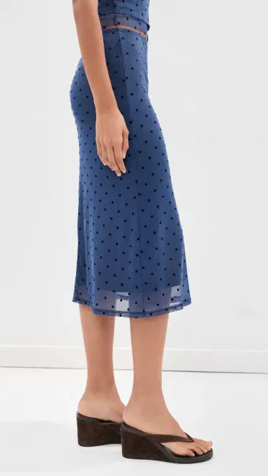 LE BOP Emma Midi Skirt Navy Flocked Polka Dot | Thumbnail 4 LE BOP Emma Midi Skirt Navy Flocked Polka Dot | Thumbnail 4
