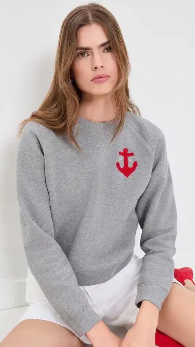 Clare V. Petit Chenille Anchor Le Court Sweatshirt Grey Melange | Thumbnail 2 Clare V. Petit Chenille Anchor Le Court Sweatshirt Grey Melange | Thumbnail 2
