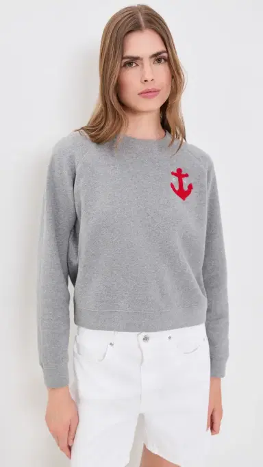 Clare V. Petit Chenille Anchor Le Court Sweatshirt Grey Melange | Thumbnail 3 Clare V. Petit Chenille Anchor Le Court Sweatshirt Grey Melange | Thumbnail 3