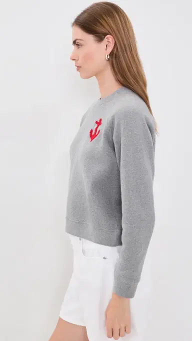 Clare V. Petit Chenille Anchor Le Court Sweatshirt Grey Melange | Thumbnail 5 Clare V. Petit Chenille Anchor Le Court Sweatshirt Grey Melange | Thumbnail 5