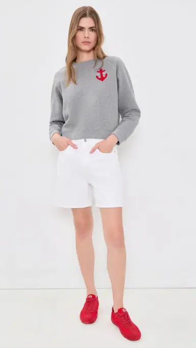 Clare V. Petit Chenille Anchor Le Court Sweatshirt Grey Melange | Thumbnail 6 Clare V. Petit Chenille Anchor Le Court Sweatshirt Grey Melange | Thumbnail 6