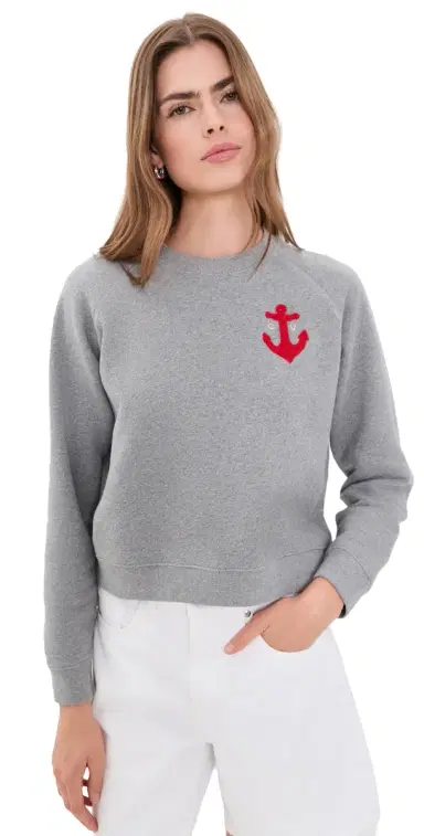 Clare V. Petit Chenille Anchor Le Court Sweatshirt Grey Melange | Thumbnail 1 Clare V. Petit Chenille Anchor Le Court Sweatshirt Grey Melange | Thumbnail 1
