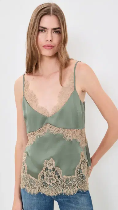 L'AGENCE Mitsu Lace Trim Cami mokey Olive/Praline | Thumbnail 2 L'AGENCE Mitsu Lace Trim Cami mokey Olive/Praline | Thumbnail 2