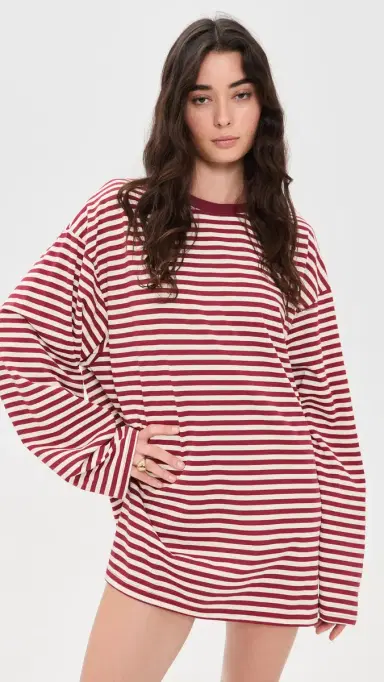 LIONESS Bloom T-Shirt Mini Dress Wine tripe | Thumbnail 2 LIONESS Bloom T-Shirt Mini Dress Wine tripe | Thumbnail 2