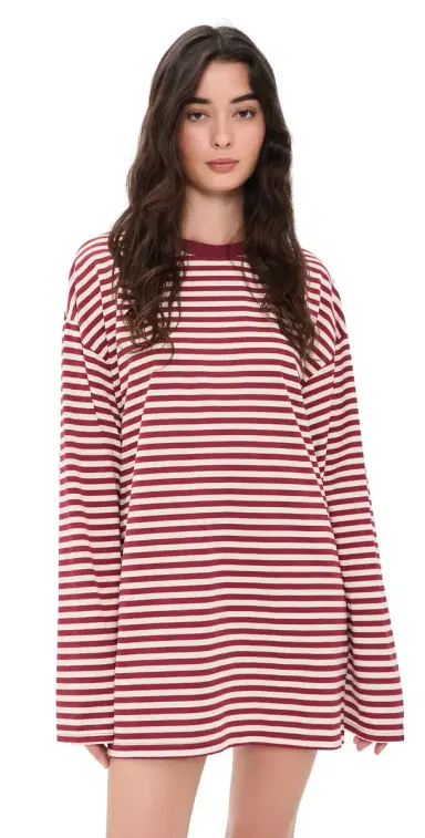 LIONESS Bloom T-Shirt Mini Dress Wine tripe | Thumbnail 1 LIONESS Bloom T-Shirt Mini Dress Wine tripe | Thumbnail 1
