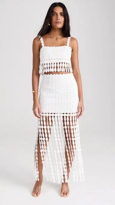 Saylor Elie Fringe Midi Skirt Set White | Thumbnail 2 Saylor Elie Fringe Midi Skirt Set White | Thumbnail 2