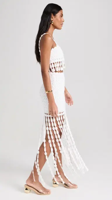 Saylor Elie Fringe Midi Skirt Set White | Thumbnail 4 Saylor Elie Fringe Midi Skirt Set White | Thumbnail 4