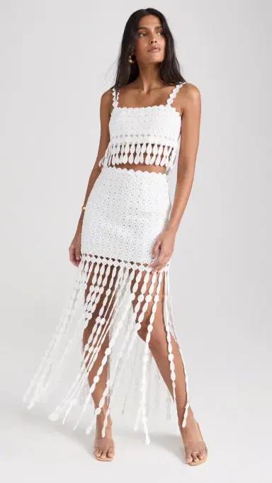 Saylor Elie Fringe Midi Skirt Set White | Thumbnail 5 Saylor Elie Fringe Midi Skirt Set White | Thumbnail 5