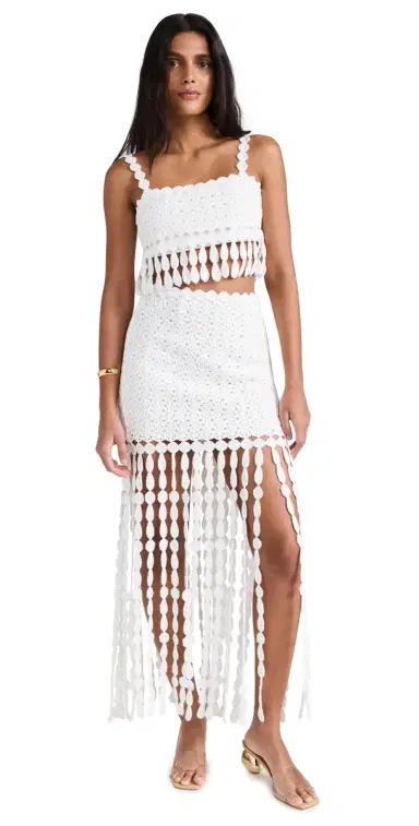 Saylor Elie Fringe Midi Skirt Set White | Thumbnail 1 Saylor Elie Fringe Midi Skirt Set White | Thumbnail 1