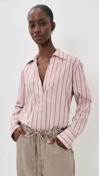 Vince Relaxed Popover Blouse Pale Peony L | Thumbnail 2 Vince Relaxed Popover Blouse Pale Peony L | Thumbnail 2