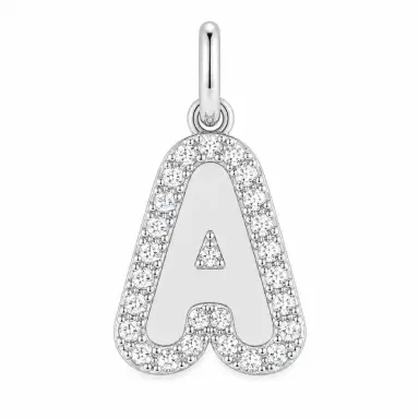 Stephanie Gottlieb Sterling Silver Large Bubble Initial Charm with Pave Outline Necklace A | Thumbnail 1 Stephanie Gottlieb Sterling Silver Large Bubble Initial Charm with Pave Outline Necklace A | Thumbnail 1