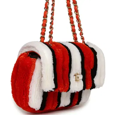 Chanel Chanel Small Coco Beach Stripe Flap Bag Orange, White and Black Raffia Gold Hardware | Thumbnail 2 Chanel Chanel Small Coco Beach Stripe Flap Bag Orange, White and Black Raffia Gold Hardware | Thumbnail 2