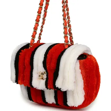 Chanel Chanel Small Coco Beach Stripe Flap Bag Orange, White and Black Raffia Gold Hardware | Thumbnail 5 Chanel Chanel Small Coco Beach Stripe Flap Bag Orange, White and Black Raffia Gold Hardware | Thumbnail 5