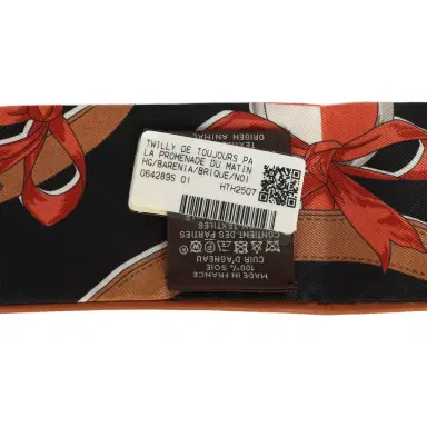 HERMÈS Hermes "La Promenade Du Matin Forever" Barenia, Brique, Black Leather Trim Silk Twilly | Thumbnail 4 HERMÈS Hermes "La Promenade Du Matin Forever" Barenia, Brique, Black Leather Trim Silk Twilly | Thumbnail 4
