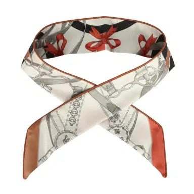 HERMÈS Hermes "La Promenade Du Matin Forever" Barenia, Brique, Black Leather Trim Silk Twilly | Thumbnail 1 HERMÈS Hermes "La Promenade Du Matin Forever" Barenia, Brique, Black Leather Trim Silk Twilly | Thumbnail 1