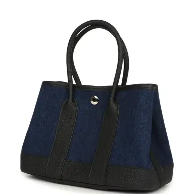 HERMÈS Hermes Garden Party Neo 23 Denim Moyen and Black Negonda Palladium Hardware | Thumbnail 5 HERMÈS Hermes Garden Party Neo 23 Denim Moyen and Black Negonda Palladium Hardware | Thumbnail 5