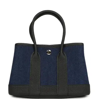 HERMÈS Hermes Garden Party Neo 23 Denim Moyen and Black Negonda Palladium Hardware | Thumbnail 1 HERMÈS Hermes Garden Party Neo 23 Denim Moyen and Black Negonda Palladium Hardware | Thumbnail 1