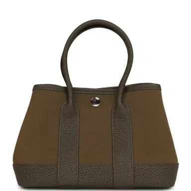 HERMÈS Hermes Garden Party Neo 23 Vert Olive Toile Officier Canvas and Vert Loden Negonda Palladium Hardware | Thumbnail 1 HERMÈS Hermes Garden Party Neo 23 Vert Olive Toile Officier Canvas and Vert Loden Negonda Palladium Hardware | Thumbnail 1