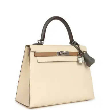 HERMÈS Hermes Kelly Sellier 25 Tri-Color Nata, Chai, Gris Meyer Epsom Palladium Hardware | Thumbnail 2 HERMÈS Hermes Kelly Sellier 25 Tri-Color Nata, Chai, Gris Meyer Epsom Palladium Hardware | Thumbnail 2
