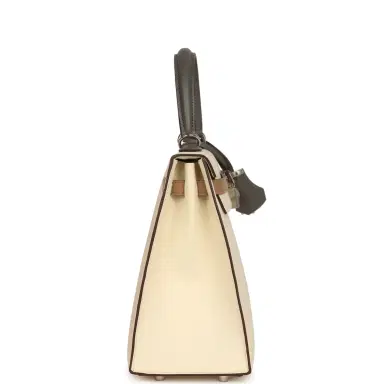 HERMÈS Hermes Kelly Sellier 25 Tri-Color Nata, Chai, Gris Meyer Epsom Palladium Hardware | Thumbnail 3 HERMÈS Hermes Kelly Sellier 25 Tri-Color Nata, Chai, Gris Meyer Epsom Palladium Hardware | Thumbnail 3