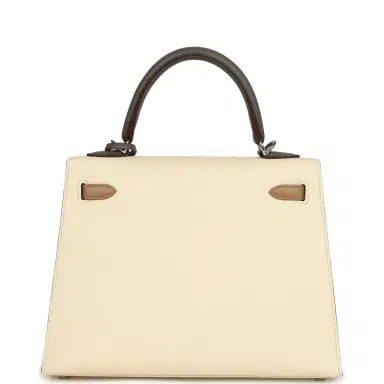 HERMÈS Hermes Kelly Sellier 25 Tri-Color Nata, Chai, Gris Meyer Epsom Palladium Hardware | Thumbnail 4 HERMÈS Hermes Kelly Sellier 25 Tri-Color Nata, Chai, Gris Meyer Epsom Palladium Hardware | Thumbnail 4