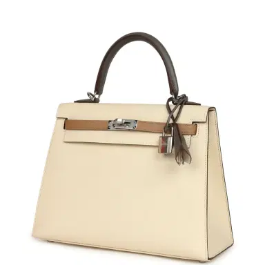 HERMÈS Hermes Kelly Sellier 25 Tri-Color Nata, Chai, Gris Meyer Epsom Palladium Hardware | Thumbnail 5 HERMÈS Hermes Kelly Sellier 25 Tri-Color Nata, Chai, Gris Meyer Epsom Palladium Hardware | Thumbnail 5