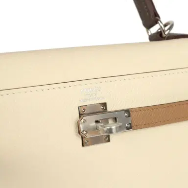 HERMÈS Hermes Kelly Sellier 25 Tri-Color Nata, Chai, Gris Meyer Epsom Palladium Hardware | Thumbnail 7 HERMÈS Hermes Kelly Sellier 25 Tri-Color Nata, Chai, Gris Meyer Epsom Palladium Hardware | Thumbnail 7