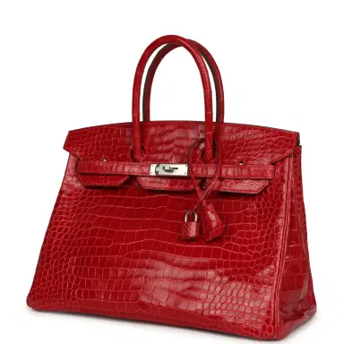 HERMÈS Pre-owned Hermes Birkin 35 Braise Shiny Porosus Crocodile Palladium Hardware | Thumbnail 5 HERMÈS Pre-owned Hermes Birkin 35 Braise Shiny Porosus Crocodile Palladium Hardware | Thumbnail 5