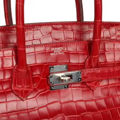 HERMÈS Pre-owned Hermes Birkin 35 Braise Shiny Porosus Crocodile Palladium Hardware | Thumbnail 7 HERMÈS Pre-owned Hermes Birkin 35 Braise Shiny Porosus Crocodile Palladium Hardware | Thumbnail 7