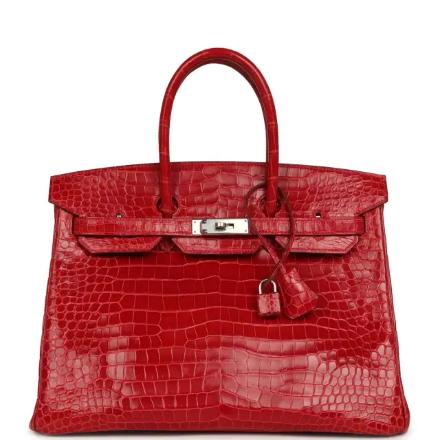 Pre-owned Hermes Birkin 35 Braise Shiny Porosus Crocodile Palladium Hardware Pre-owned Hermes Birkin 35 Braise Shiny Porosus Crocodile Palladium Hardware