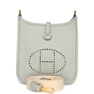 HERMÈS Pre-owned Hermes Evelyne TPM Bleu Pale Clemence Gold Hardware | Thumbnail 1 HERMÈS Pre-owned Hermes Evelyne TPM Bleu Pale Clemence Gold Hardware | Thumbnail 1