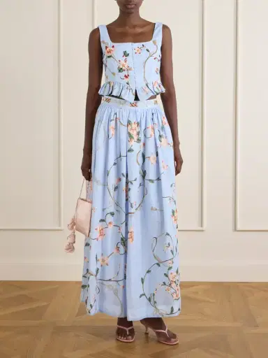 Agua by Agua Bendita Tangelo Embroidered Floral-print Linen Maxi Skirt | Thumbnail 2 Agua by Agua Bendita Tangelo Embroidered Floral-print Linen Maxi Skirt | Thumbnail 2