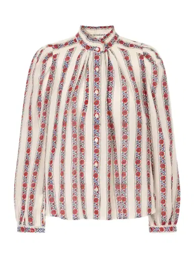ALIX OF BOHEMIA Annabel Roseband Striped Floral-print Cotton And Silk-blend Shirt | Thumbnail 1 ALIX OF BOHEMIA Annabel Roseband Striped Floral-print Cotton And Silk-blend Shirt | Thumbnail 1