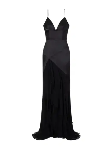 Alex Perry Paneled Silk-satin And Georgette Gown | Thumbnail 1 Alex Perry Paneled Silk-satin And Georgette Gown | Thumbnail 1