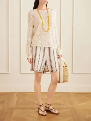 ALIX OF BOHEMIA Tillie Bark Frayed Striped Cotton And Linen-blend Shorts | Thumbnail 2 ALIX OF BOHEMIA Tillie Bark Frayed Striped Cotton And Linen-blend Shorts | Thumbnail 2