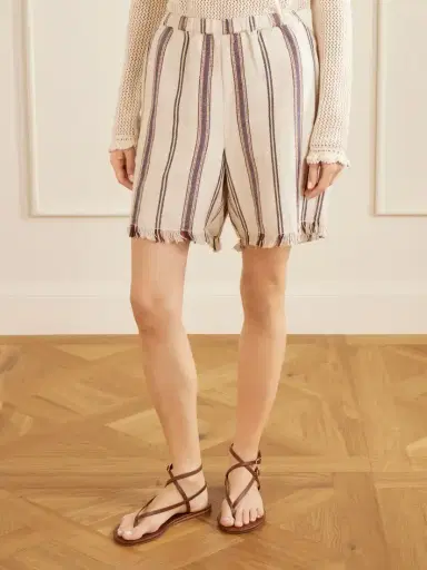 ALIX OF BOHEMIA Tillie Bark Frayed Striped Cotton And Linen-blend Shorts | Thumbnail 3 ALIX OF BOHEMIA Tillie Bark Frayed Striped Cotton And Linen-blend Shorts | Thumbnail 3