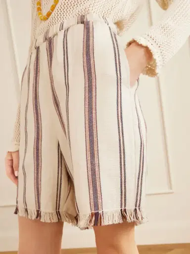ALIX OF BOHEMIA Tillie Bark Frayed Striped Cotton And Linen-blend Shorts | Thumbnail 5 ALIX OF BOHEMIA Tillie Bark Frayed Striped Cotton And Linen-blend Shorts | Thumbnail 5