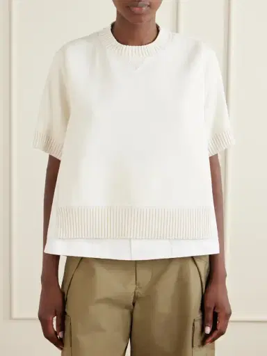 Sacai Layered Shell-trimmed Cotton And Cashmere-blend T-shirt | Thumbnail 3 Sacai Layered Shell-trimmed Cotton And Cashmere-blend T-shirt | Thumbnail 3