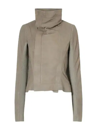 Rick Owens Virgin Wool-trimmed Suede Biker Jacket | Thumbnail 1 Rick Owens Virgin Wool-trimmed Suede Biker Jacket | Thumbnail 1