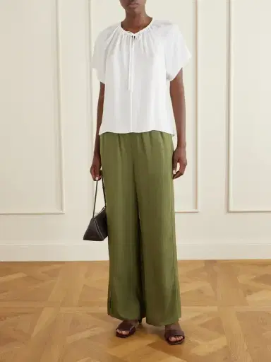 Theory Tie-detailed Ruched Crepon Blouse | Thumbnail 2 Theory Tie-detailed Ruched Crepon Blouse | Thumbnail 2